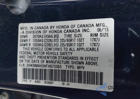 2015 Honda Cr-V Ex from USA, damaged, VIN 2HKRM4H54FH673565